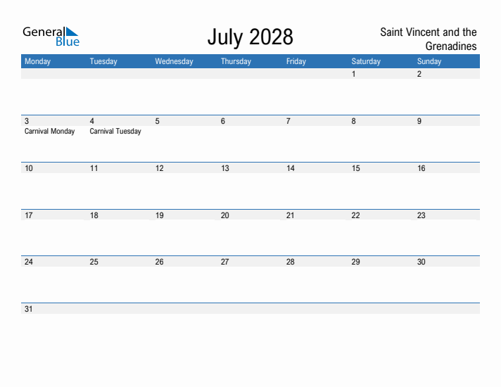 Fillable July 2028 Calendar