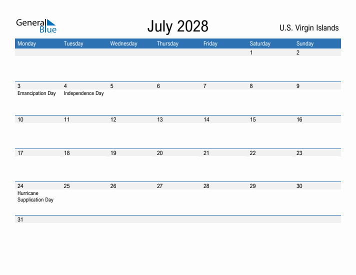 Fillable July 2028 Calendar