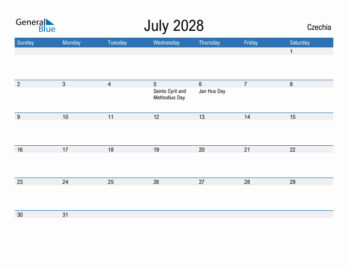 Fillable July 2028 Calendar