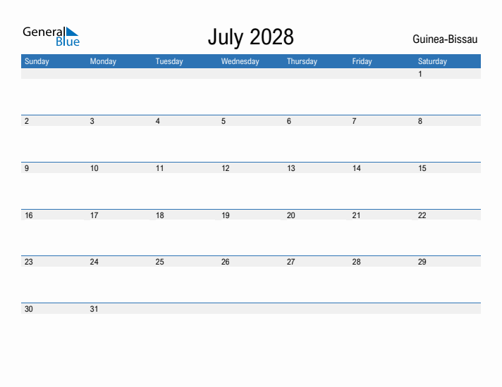 Fillable July 2028 Calendar