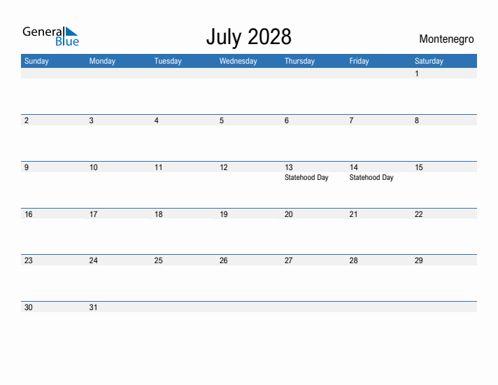 Fillable July 2028 Calendar