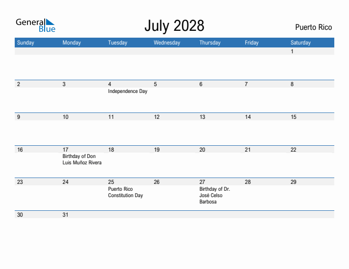 Fillable July 2028 Calendar