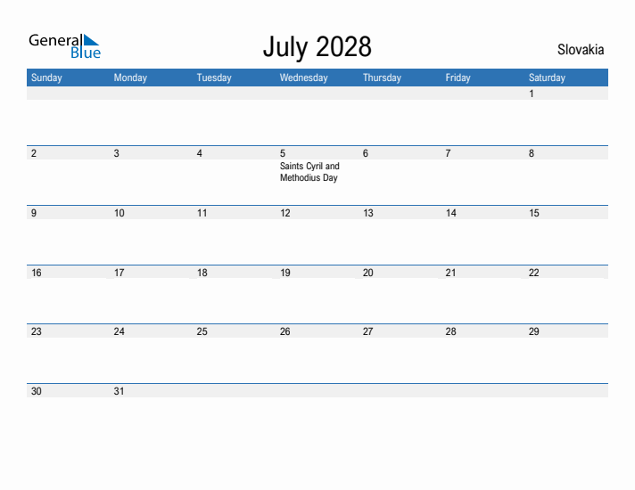 Fillable July 2028 Calendar