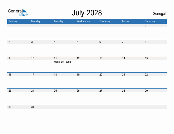 Fillable July 2028 Calendar