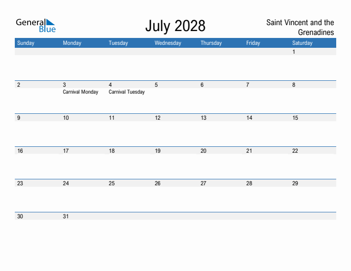 Fillable July 2028 Calendar