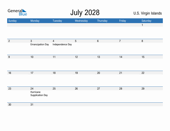 Fillable July 2028 Calendar