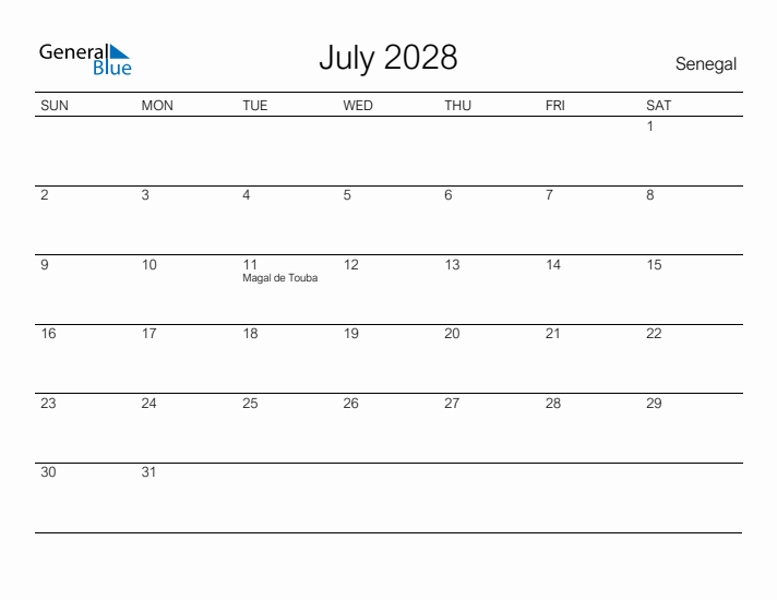 Printable July 2028 Calendar for Senegal