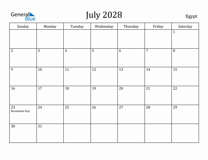 July 2028 Calendar Egypt