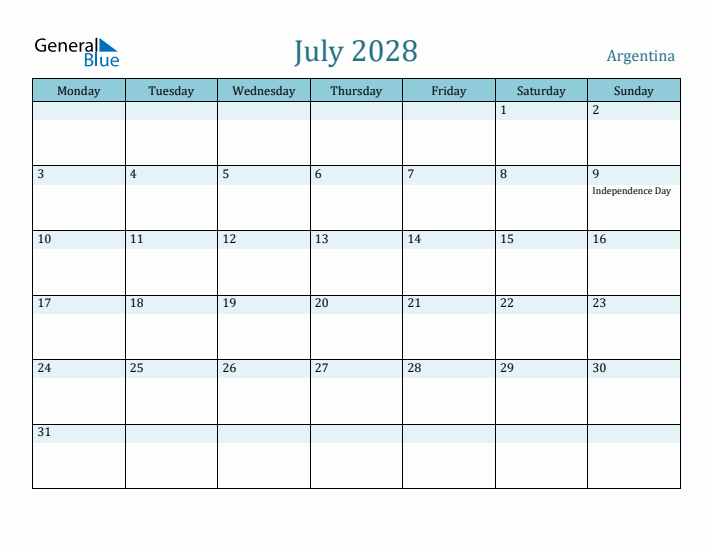 July 2028 Calendar with Holidays