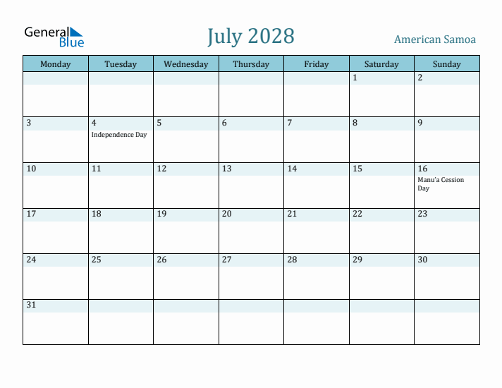 July 2028 Calendar with Holidays