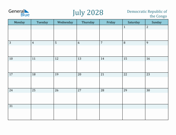 July 2028 Calendar with Holidays