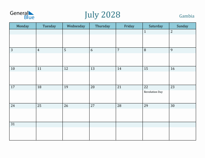 July 2028 Calendar with Holidays