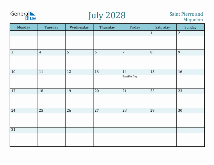 July 2028 Calendar with Holidays