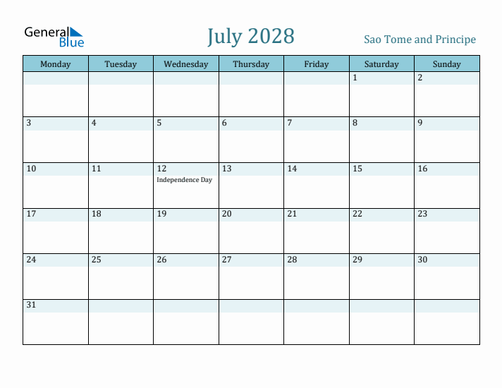 July 2028 Calendar with Holidays