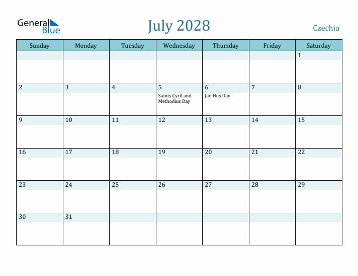 July 2028 Calendar with Holidays