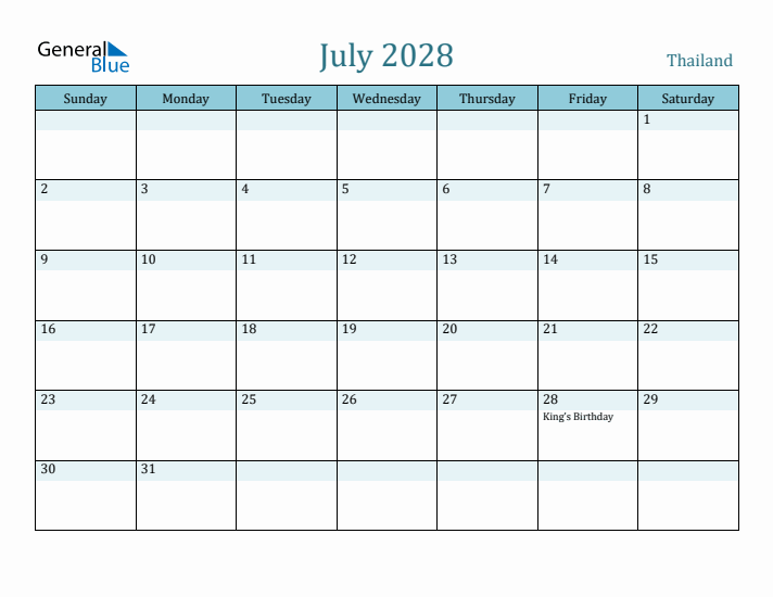 July 2028 Calendar with Holidays