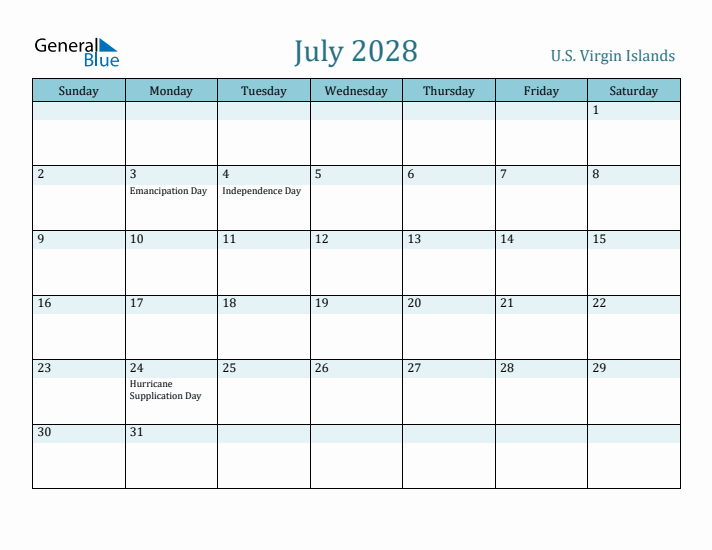 July 2028 Calendar with Holidays