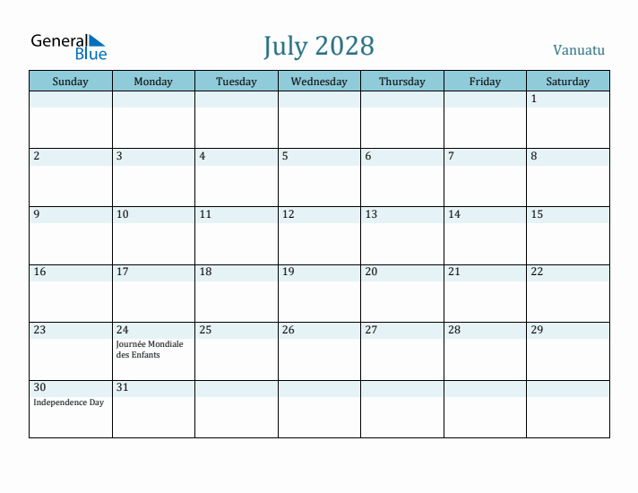 July 2028 Calendar with Holidays