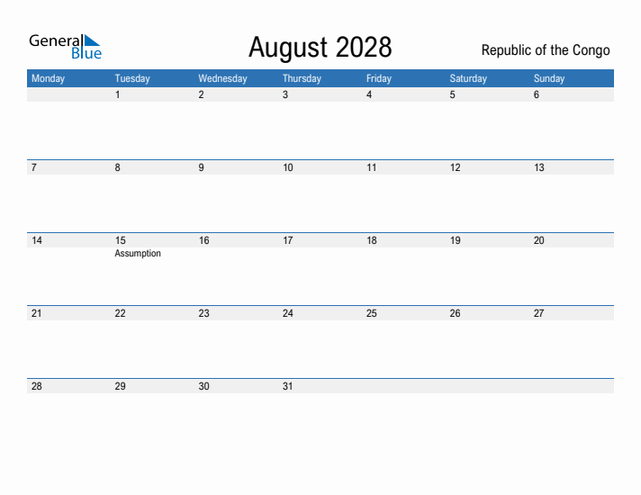 Fillable August 2028 Calendar