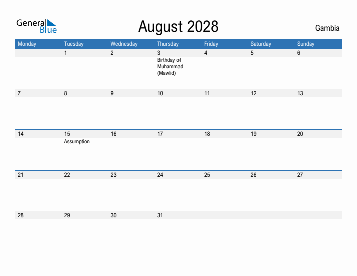 Fillable August 2028 Calendar