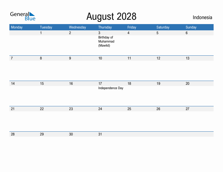 Fillable August 2028 Calendar