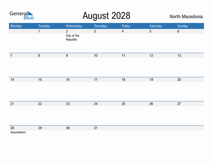 Fillable August 2028 Calendar