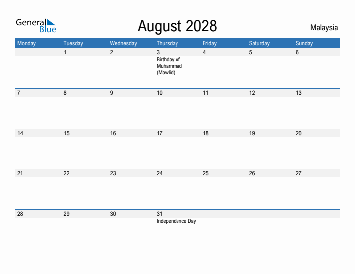 Fillable August 2028 Calendar