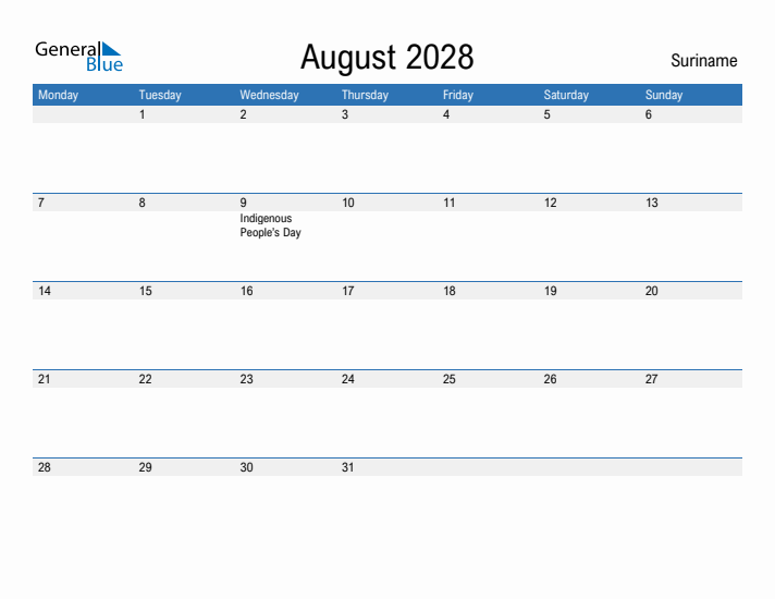 Fillable August 2028 Calendar