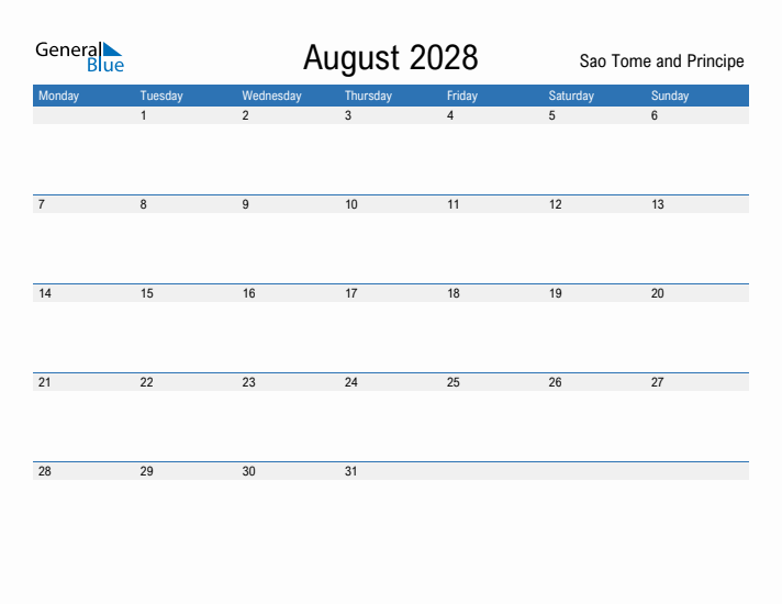 Fillable August 2028 Calendar