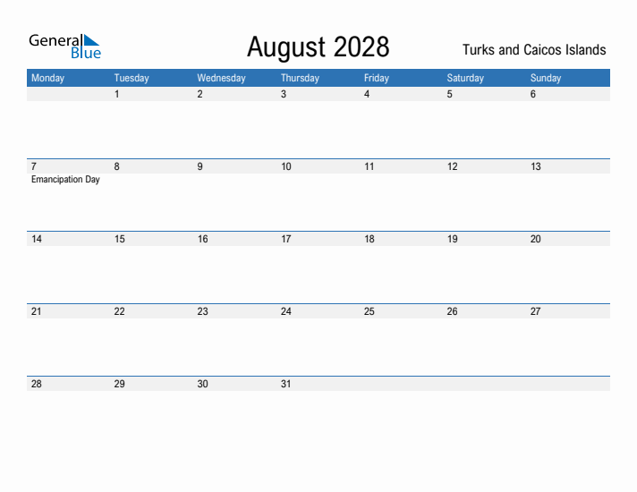 Fillable August 2028 Calendar