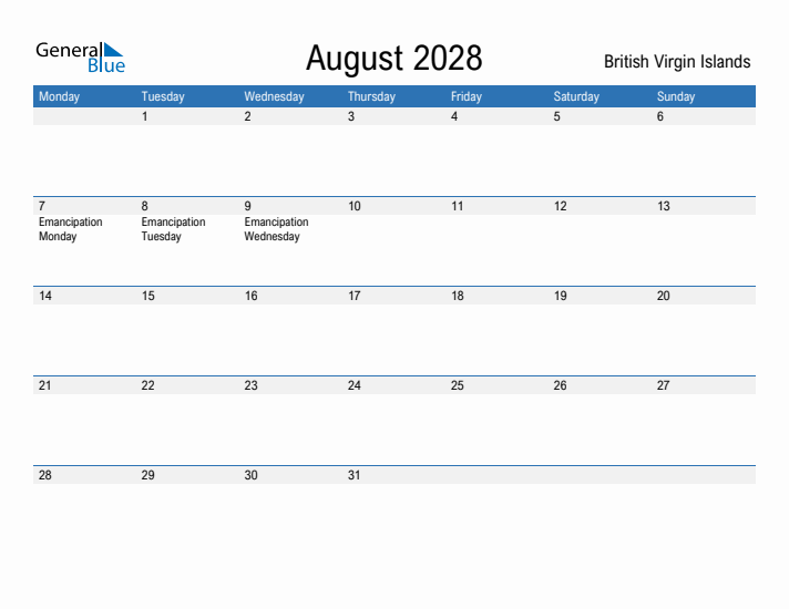 Fillable August 2028 Calendar