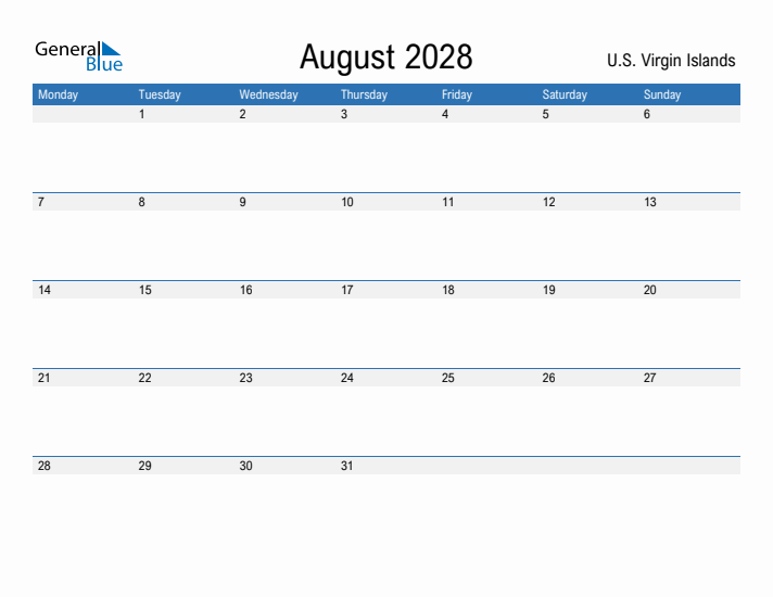 Fillable August 2028 Calendar