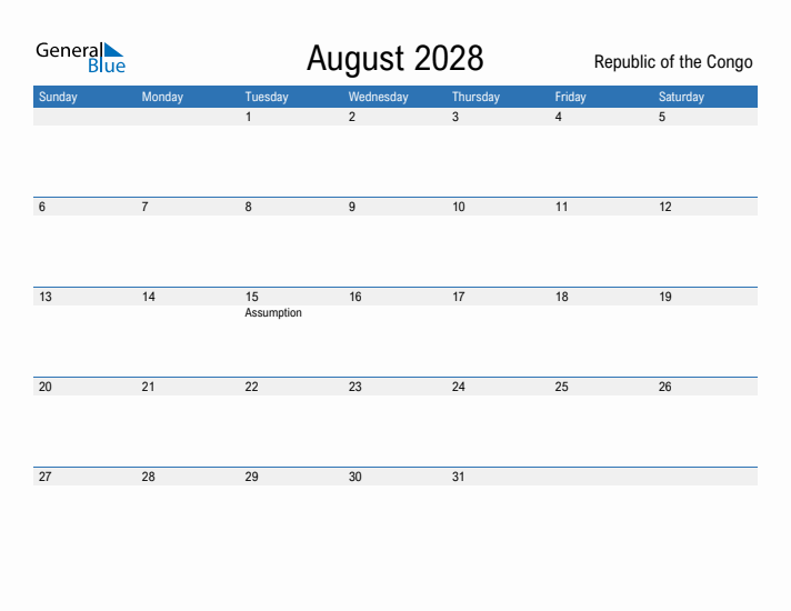Fillable August 2028 Calendar