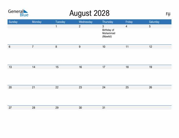 Fillable August 2028 Calendar