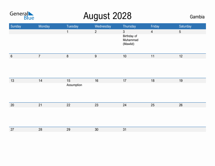 Fillable August 2028 Calendar