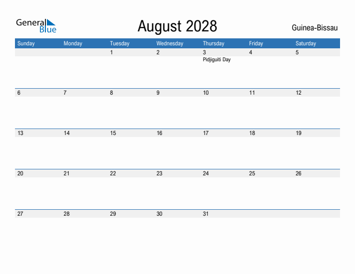 Fillable August 2028 Calendar