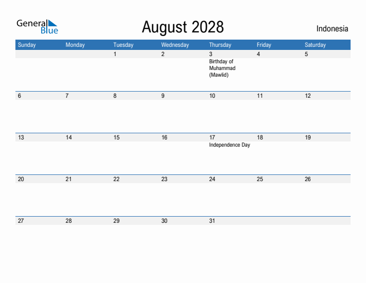 Fillable August 2028 Calendar