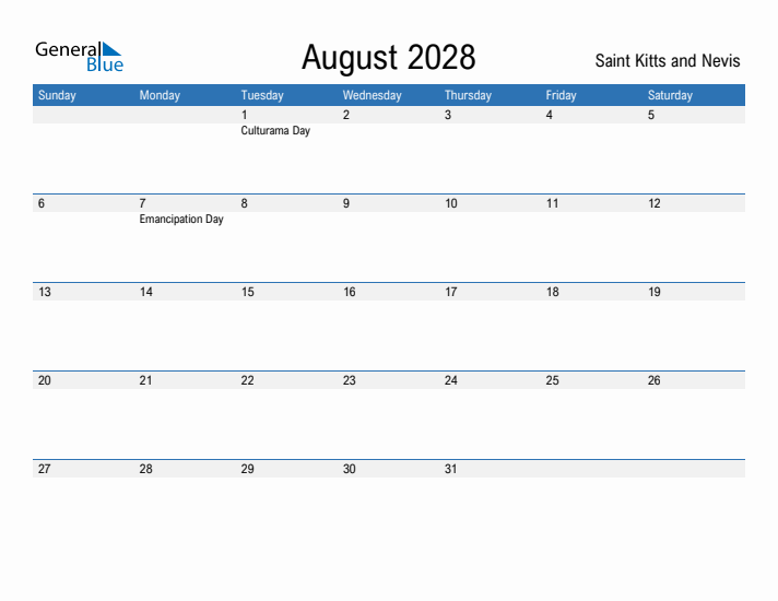 Fillable August 2028 Calendar