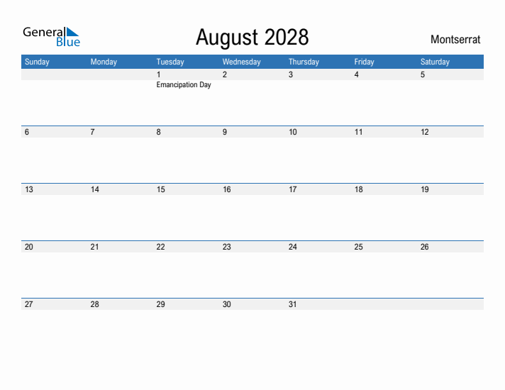 Fillable August 2028 Calendar