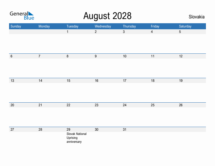 Fillable August 2028 Calendar