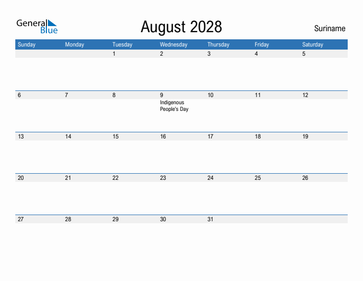 Fillable August 2028 Calendar