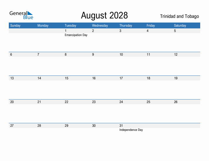 Fillable August 2028 Calendar