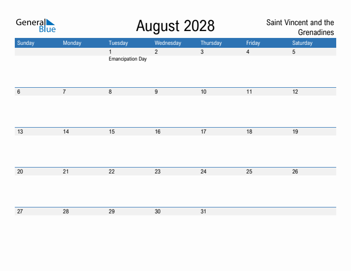 Fillable August 2028 Calendar