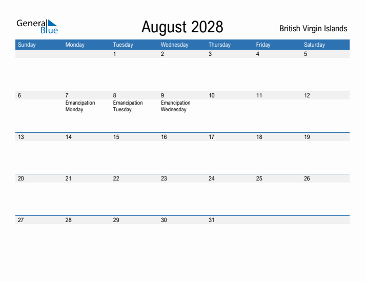 Fillable August 2028 Calendar