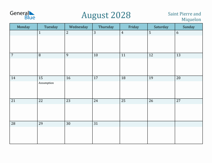 August 2028 Calendar with Holidays
