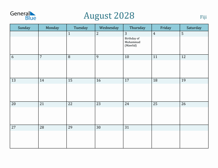 August 2028 Calendar with Holidays