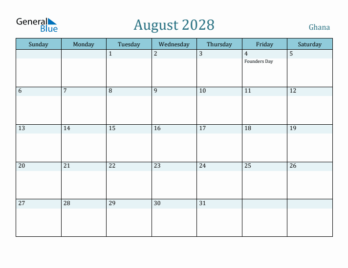 August 2028 Calendar with Holidays