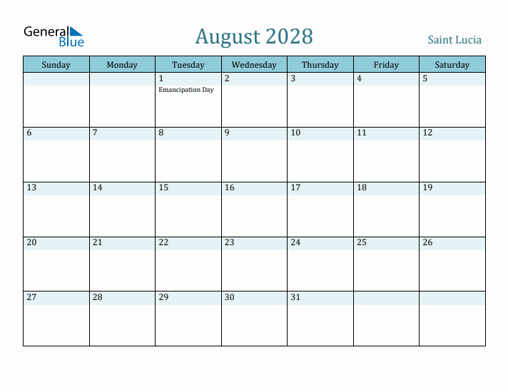 August 2028 Calendar with Holidays
