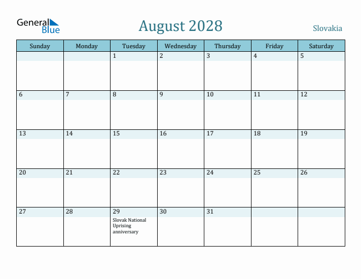 August 2028 Calendar with Holidays