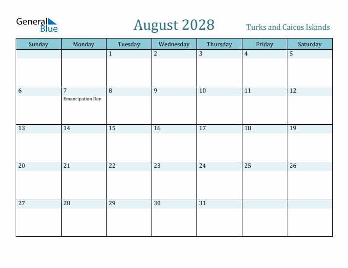 August 2028 Calendar with Holidays